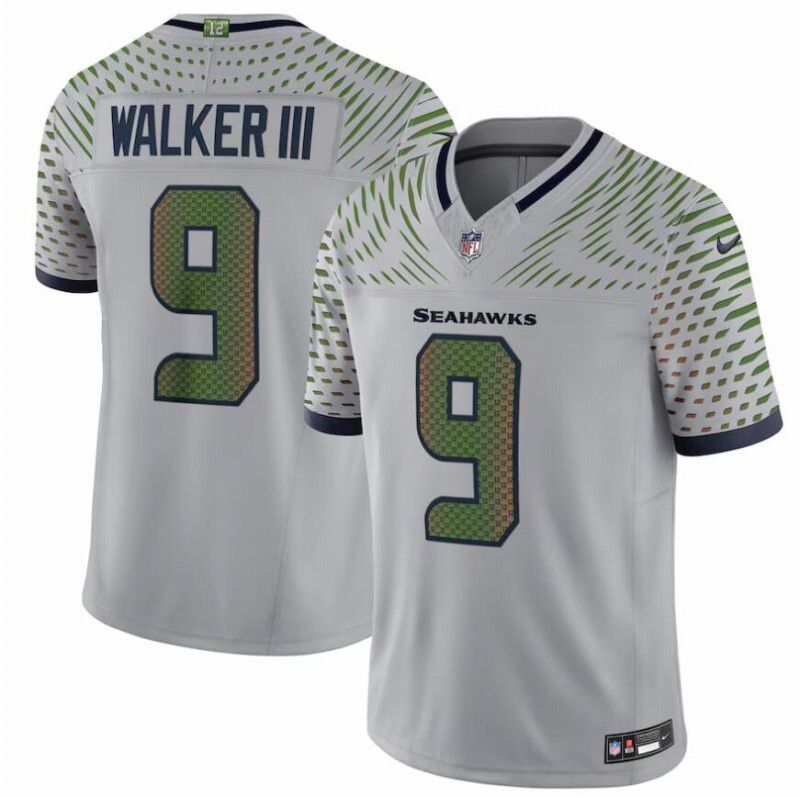 Men 2025 Seattle Seahawks #9 Walker iii grey 5th generation Throwback Nike Limited NFL Jersey style 05